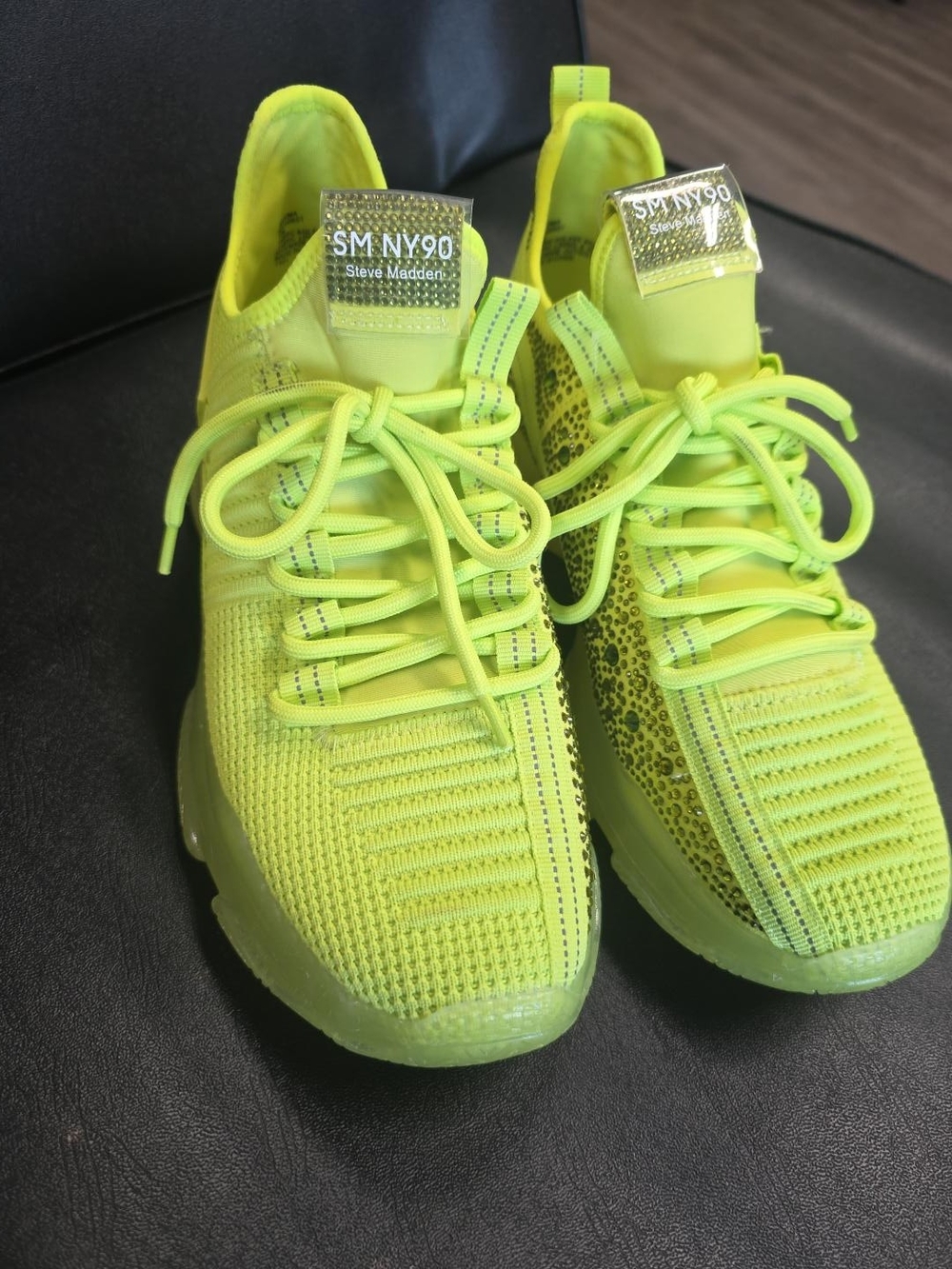 Steve Madden SM NY90 Neon Yellow Knit Sneakers